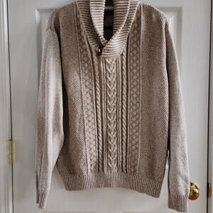 Tricots St. Raphael Men’s XL Shawl Collar Cable Knit Sweater Toggle Neck Tan